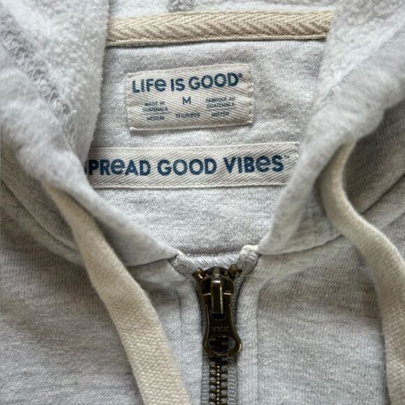 Life is Good Simply True Full Zip Fleece Hoodie Gray Spell Out Womens Medium - Picture 7 of 10